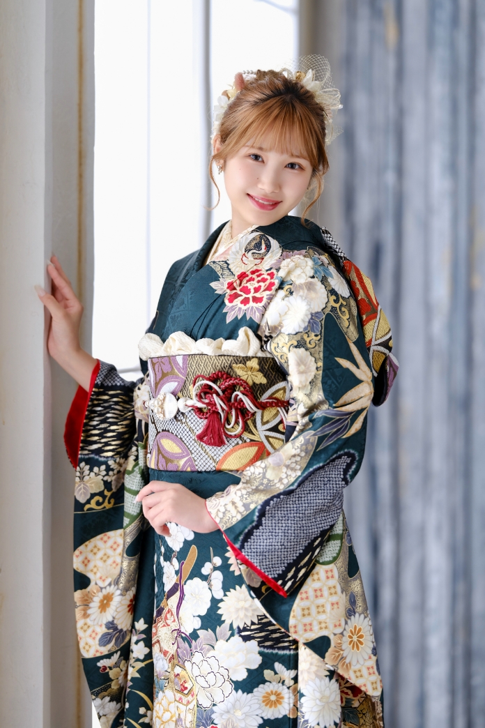 ひいな振袖 緑色