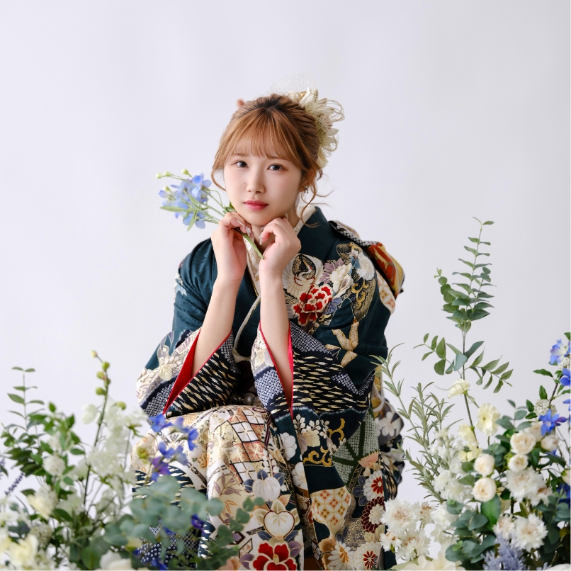 ひいな振袖 緑色