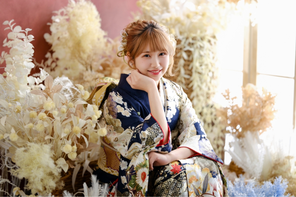 ひいな振袖 紺色