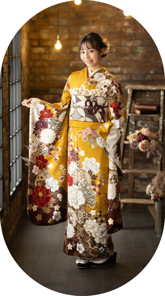 ひいな振袖 芥子色