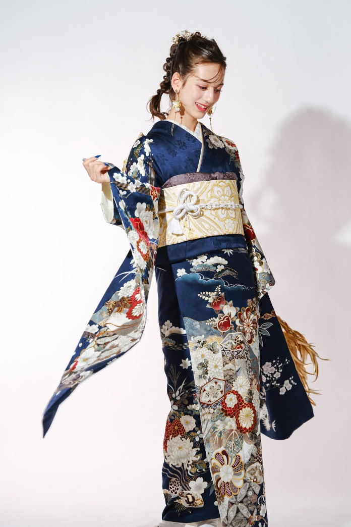 ひいな振袖 マリンブルー色