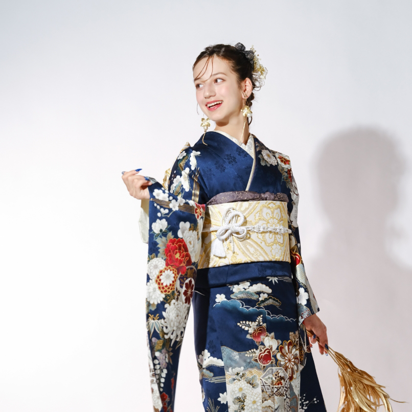 ひいな振袖 マリンブルー色